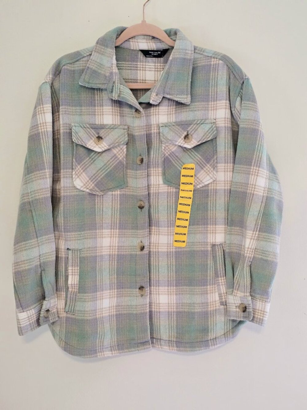 NWT Members Mark Womens Plaid Shacket Jacket Medium Relaxed Fit